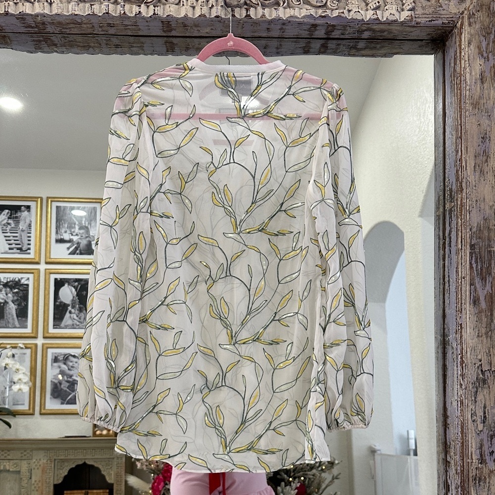 Alexis Sheer Leaf Print Blouse - White and Yellow - Picture 5 of 6